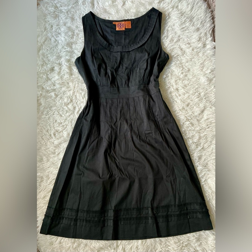 Tory Burch Black Pleated A-Line Dress – Size 8 | Cotton Blend